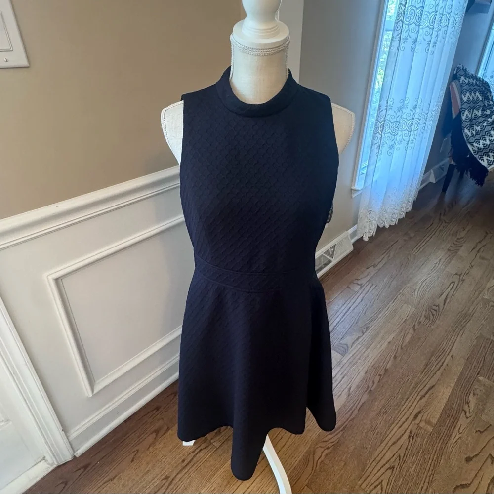 Nine West women’s size 8 navy Blue Lined Sleeveless Dress textured mock‎ neck - Picture 9 of 12